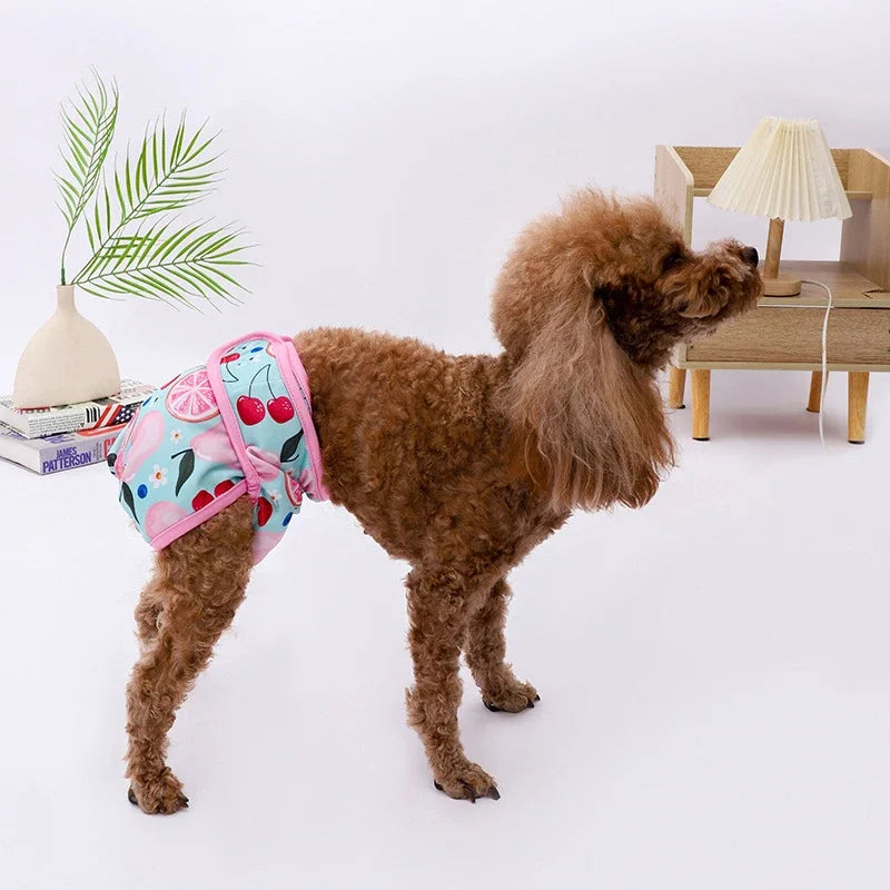 3pcs Set Washable Female Dog Physiological Pants Cute Cartoon Print Dog Diaper Underwear Dog Sanitary Panties Random Colors