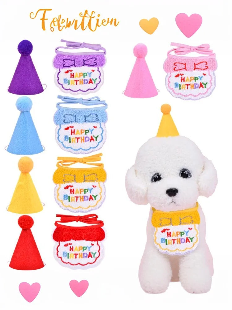Cute Pet Cat Dog Birthday Scarf Hat Set Cat Birthday Party Supplies For Small Medium Pets Pet Scarf Birthday Hat Accessories