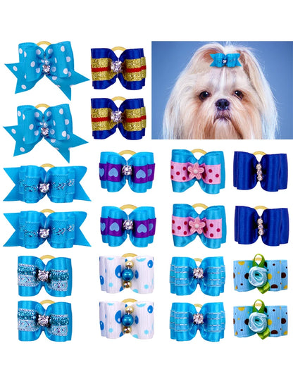 20pcs Pet Dog Cute Hair Bows with Rhinestone&Flowers Ribbon Bows Dog Hair Accessory Dog Groomining Pet Supplies