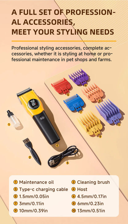 Pet Clipper Professional Dog Hair Trimmer Cat Grooming Shaver 7500/min LED suitable for large, medium, and small pets Trimmers