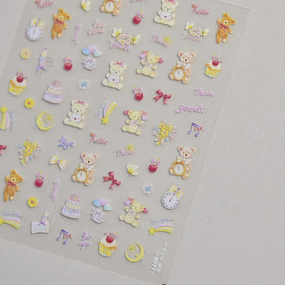 Graffiti Cat Claw Rabbit Bunny Bear Dog Flower Lovely Animal Fruit Dim Sum Candy Sunflower Adhesive 5D Nail Art Stickers Decal