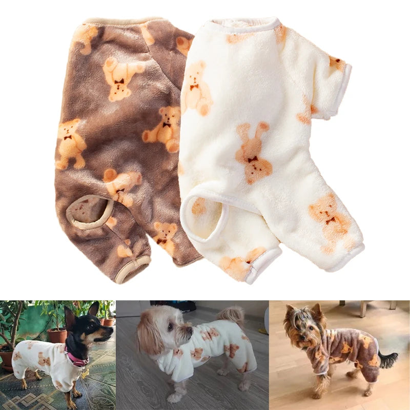Pet Autumn Winter Pajamas Puppy Cute Bear Jumpsuit Dog Plush Jacket for Small Medium Dogs Cats Clothes Chihuahua Teddy Costumes