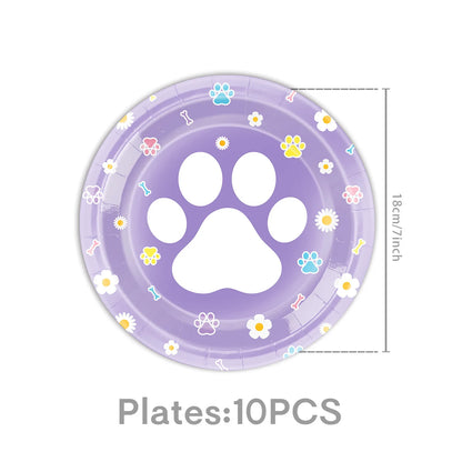 Dog Puppy Theme Party Tableware Color Paw Print Paper Cups Plates Banner 1st-3th Dog Birthday Party Baby Shower Decor