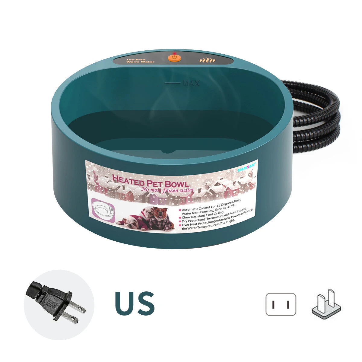 Heated Pet Bowl Intellectual Temperature Control 2.2L Heated Dog Bowl Winter Bird Bath Heater Dish Thermal Water Bowl for Dogs