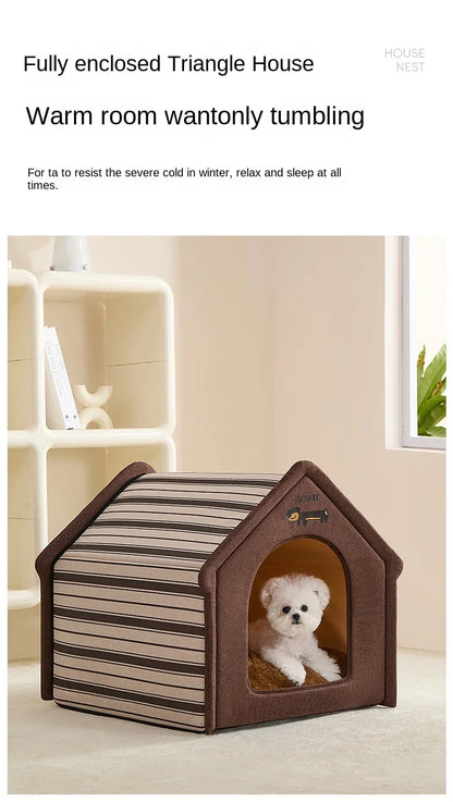 Plush dog bed pet warm house Soft and comfortable cat house foldable detachable washable puppy cave sofa  nest