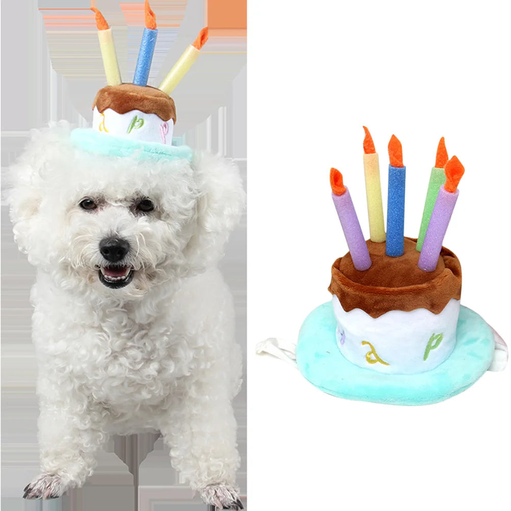the CANDLE CAKE CROWN - Comfortable Pet Birthday Hat, Cartoon Style Adjustable Under Chin Strap for Dog/Cat Party - Photo Events, Dog Birthday Hat