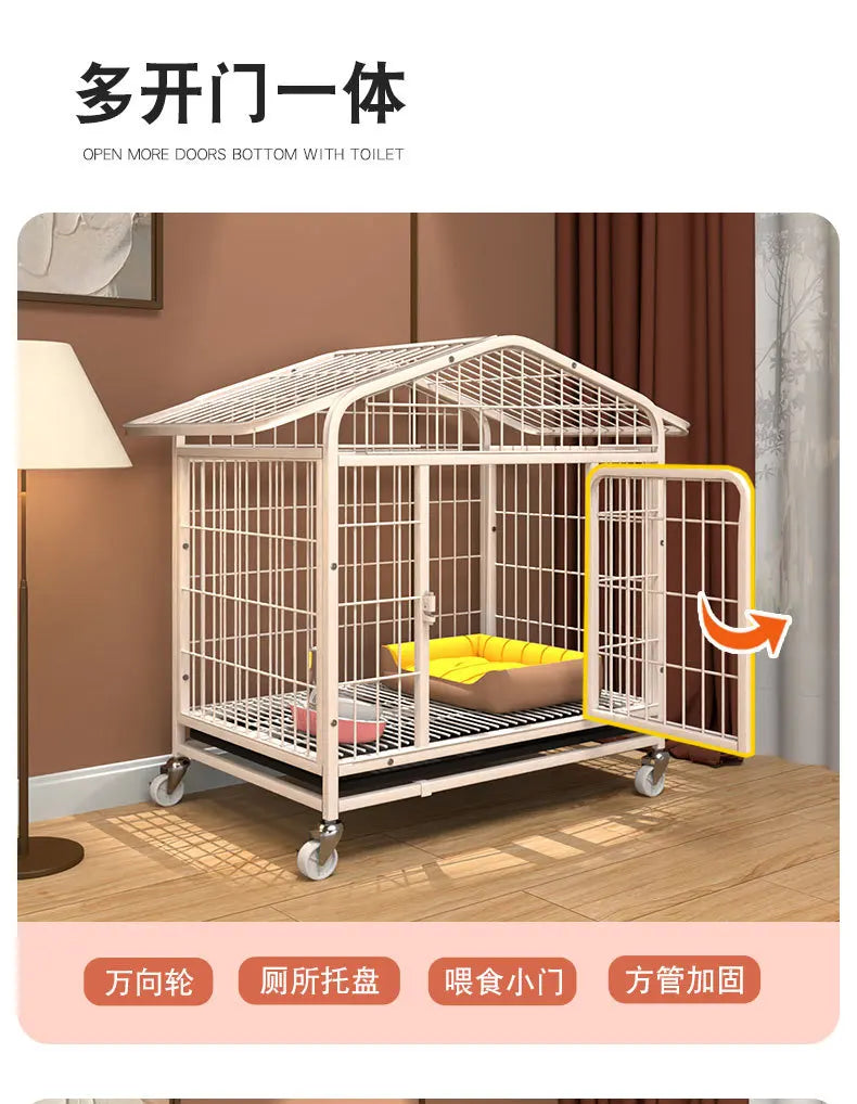Heavy Duty Dog Cage Large Medium Pet Cage with Toilet Full Square Tube Indoor Dog House
