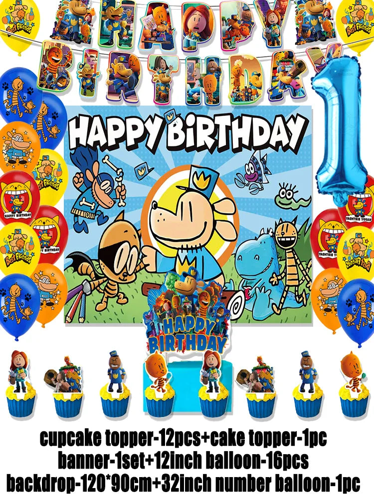 Cartoon DOGS MAN Theme Birthday Party Supplies Decoration Best Friend Balloon Banner Backdrop Cupcake Topper for Kids Child Gift