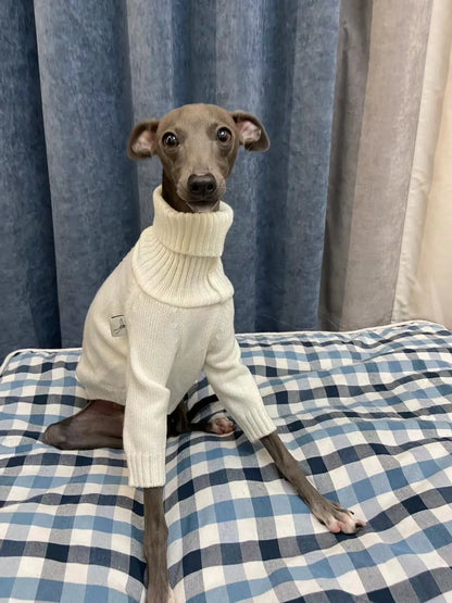 Italian Greyhound Sweater Whippet Turtleneck White Knitted Sweater Warm Pet Clothing