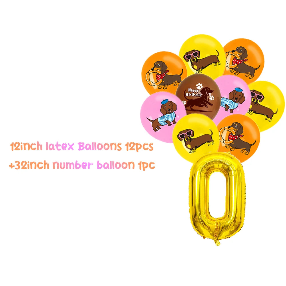 Cute Dachshund Theme Birthday Party Decorations Lovely Puppy Backdrop Cake Insert Banner Balloon Baby Shower Supplies Child Gift