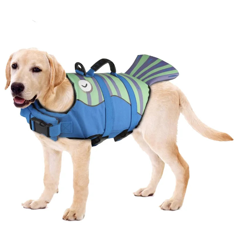 the MER-DOG - Pet Dog Life Jacket, Enhanced Buoyancy Small Dogs Swimming Clothes, Safety Vest with Handle for Medium/Large Dog, Surfing Costume