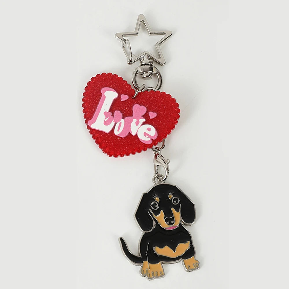 Metal Cute Dachshund Bulldog Dog keychains car key ring pet dogs heart Tag key men gift Metal Pendant best friend gifts