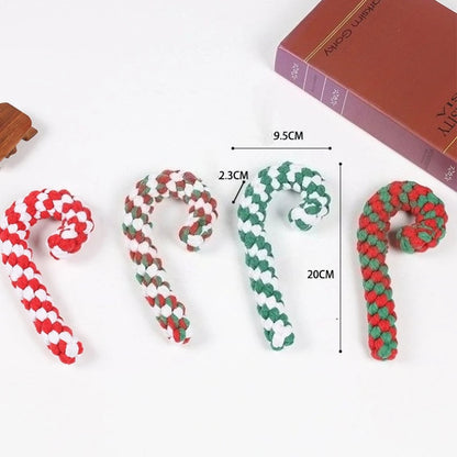 1pc Christmas Dog Rope Toy-Candy Cane Lasso Design with Red&White Stripes&Green Checkered Pattern,Safe Jute Blend Chew Toy
