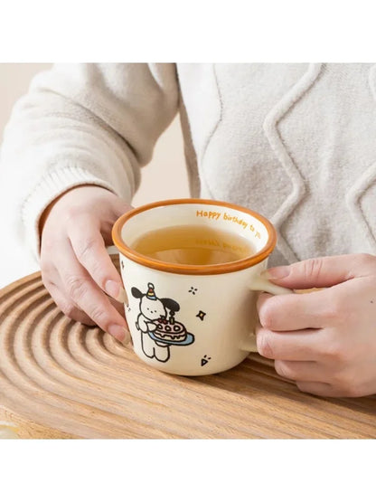 1Pcs Ins Cute Happy Bear Ceramic Mug Kawaii White Puppy Cartoon Coffee Mug Fashion Vintage Afternoon Tea Cup Pair Couple Gift