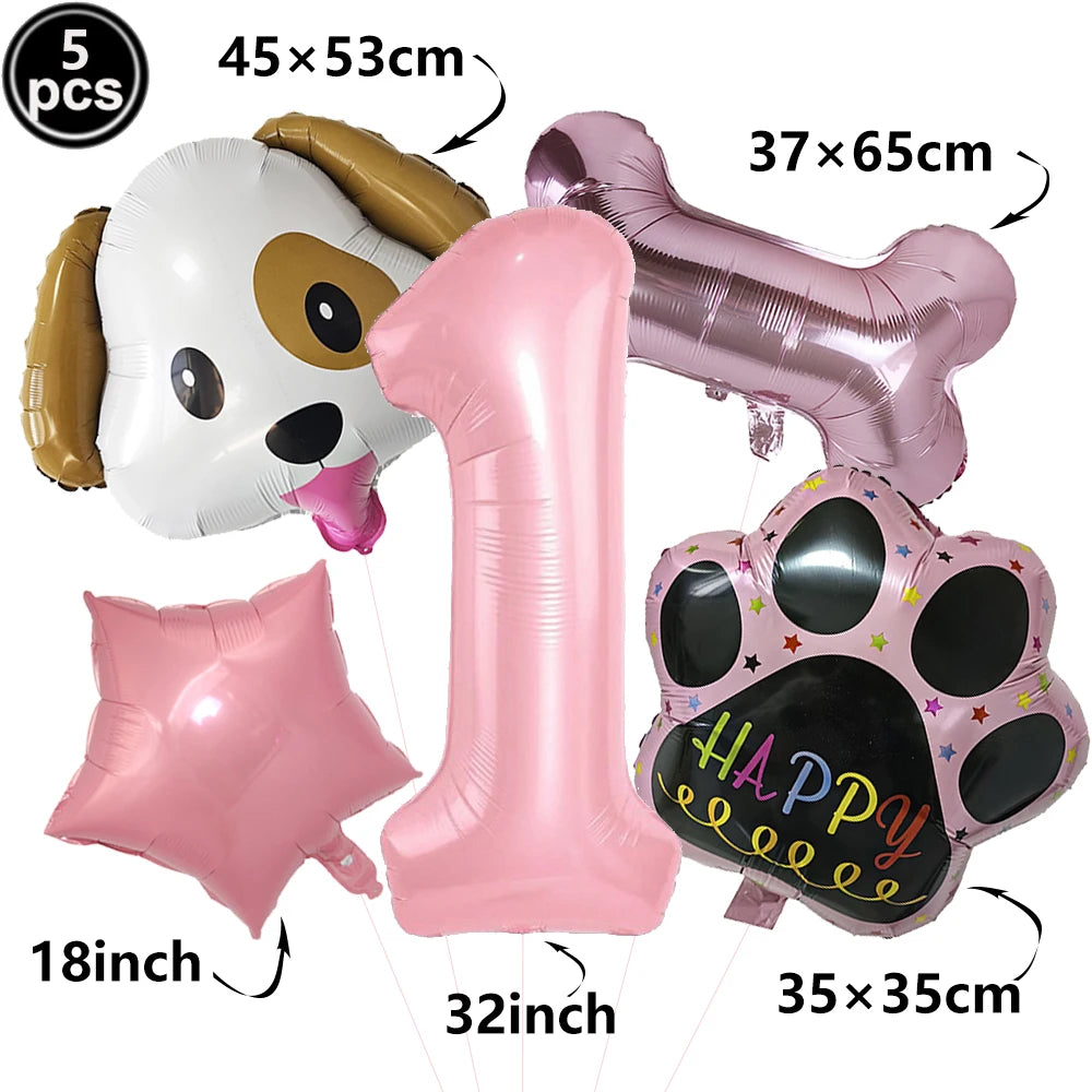 Dog Theme Party Digital Balloon Dog Head Dog Paw and Pink Dog Bone Shaped Foil Balloon Baby Shower Kids Birthday Pets Decoration