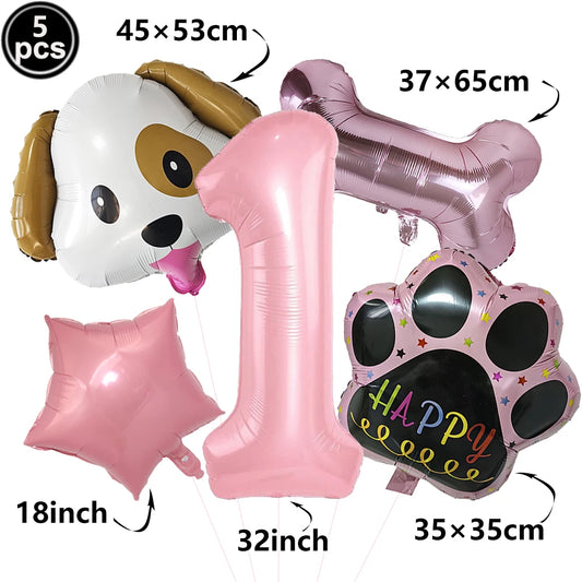 Dog Theme Party Digital Balloon Dog Head Dog Paw and Pink Dog Bone Shaped Foil Balloon Baby Shower Kids Birthday Pets Decoration