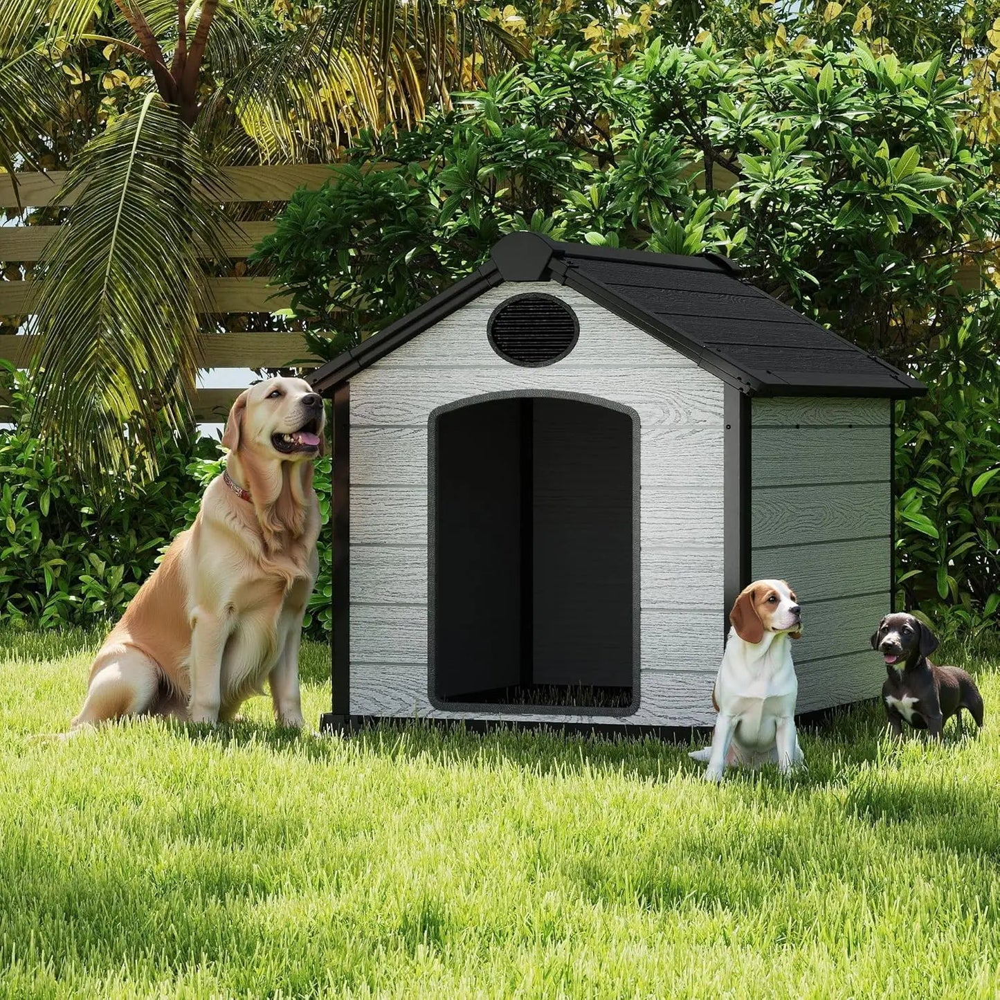 the BACKYARD DOG - For 46" Large Doghouse, Outdoor Weatherproof, 3XL Big Doghouse for 2 Large Dogs, Outside Insulated Igloo Pet House with Elevate