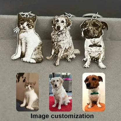 Customized Pet Photo Keychain Personalized Picture Keyring Engrave Pet Portrait Keychain Unique Pet Memorial Gift For Pet Lovers