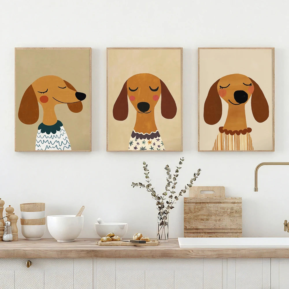 Minimalist Dog Aesthetics Poster Dachshund Bagel Hound Whippet Poodle Modern Pet Portrait Illustration Home Animal Decoration
