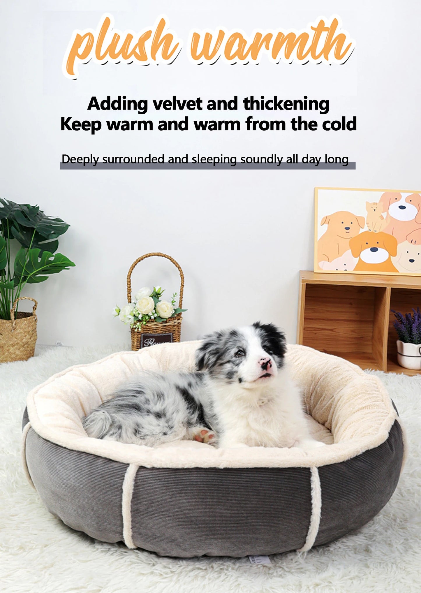 Corduroy Dog Bed Warmth Short Plush Pet Round Beds Soft PP Cotton Filling Sofa for Small Medium Big Dog Pets Dogs Accessories