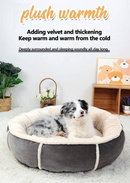 Corduroy Dog Bed Warmth Short Plush Pet Round Beds Soft PP Cotton Filling Sofa for Small Medium Big Dog Pets Dogs Accessories