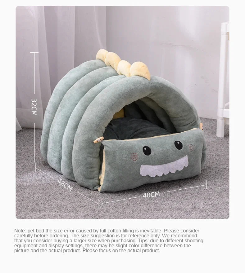 2 In1 Dinosaur Pet Dog House Foldable Cat for Small Dogs Bed Winter Warm Puppy Pads Sofa Removable Sleeping Kennel Nest Products