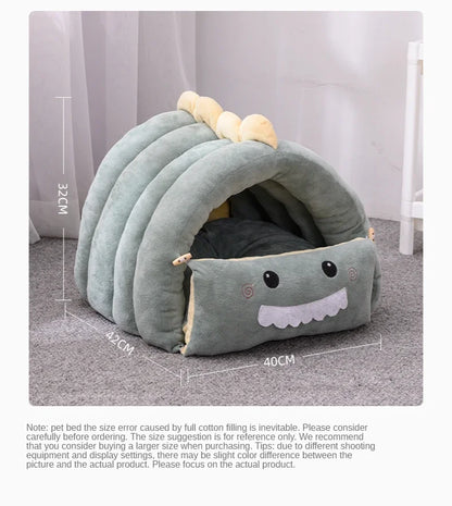 2 In1 Dinosaur Pet Dog House Foldable Cat for Small Dogs Bed Winter Warm Puppy Pads Sofa Removable Sleeping Kennel Nest Products