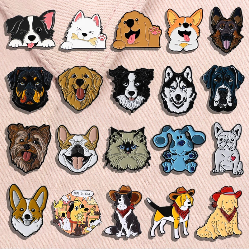 Cute Golden Retriever Border Collie Beagle Collie Enamel Pin Cartoon Pet Dog Animal Brooch Lapel Badge Jewelry Gifts For Friends