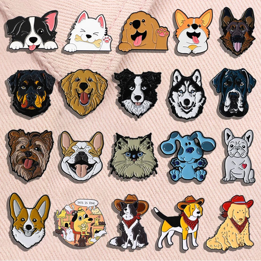 Cute Golden Retriever Border Collie Beagle Collie Enamel Pin Cartoon Pet Dog Animal Brooch Lapel Badge Jewelry Gifts For Friends