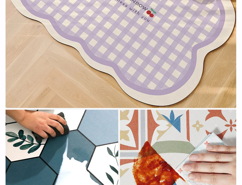 Pet Feeding Mat Waterproof Pvc Leather Carpet Cat Dog Anti-urine Floor Mats Pink Plaid Sweet Home Decoration Rug for Kitchen
