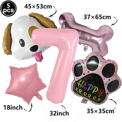 Dog Theme Party Digital Balloon Dog Head Dog Paw and Pink Dog Bone Shaped Foil Balloon Baby Shower Kids Birthday Pets Decoration