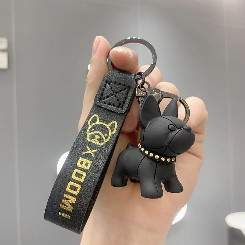 PU Leather Dog Keychains for Women Bag Pendant Fashion Punk French Bulldog Keychain Jewelry Trinket Men's Car Key Ring Key Chain