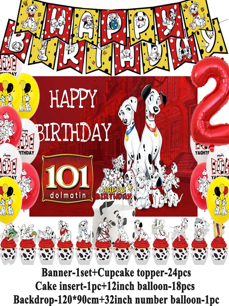 Disney 101 Dalmatians Birthday Party Supplies Cartoon One Hundred and One  Dog Balloon Backgrounds Cake Topper Banner Kids Gifts