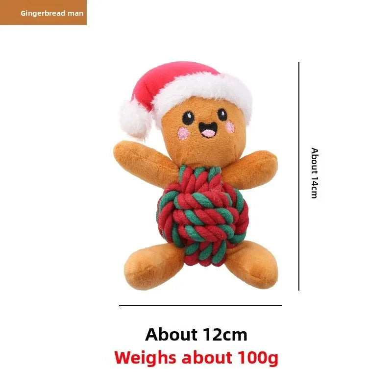 the MERRY PLUSH MUNCHERS - Christmas Plush Dog Toys with Cotton Rope & Squeakers, Chew Resistant Animal Dental Toys for Puppies, Teething Chew Toys