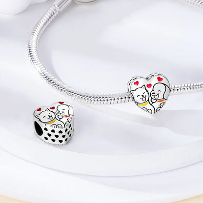 Dog Pet Charms 925 Silver Doggy Paw French Bulldog Bones Beads fit Original Bracelet DIY Fine Jewelry