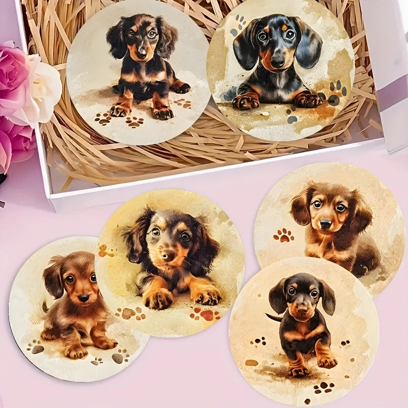 6/8pcs 2D single-sided dog pattern heat resistant non-slip round wooden coaster perfect family afternoon tea coffee shop Gifts