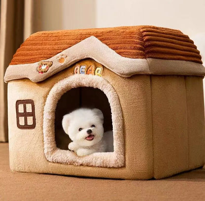 Cute Pet House with Foldable Soft Pet Bed Detachable Washable Pet Castle Suitable for Small Medium-sized Dogs and Cat Cave Nests