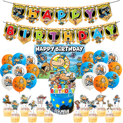 Dog Man Theme Party Cute Cartoon Animals Pet Happy Birthday Party Decor Set Latex Balloon Paw Dogman Cake Topper Banner Flag Toy