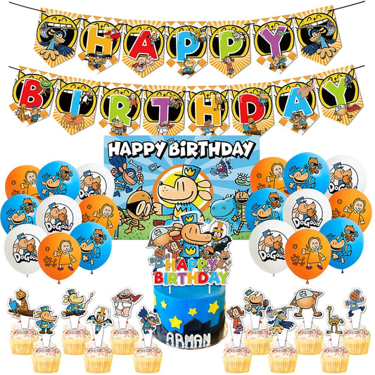 Dog Man Theme Party Cute Cartoon Animals Pet Happy Birthday Party Decor Set Latex Balloon Paw Dogman Cake Topper Banner Flag Toy