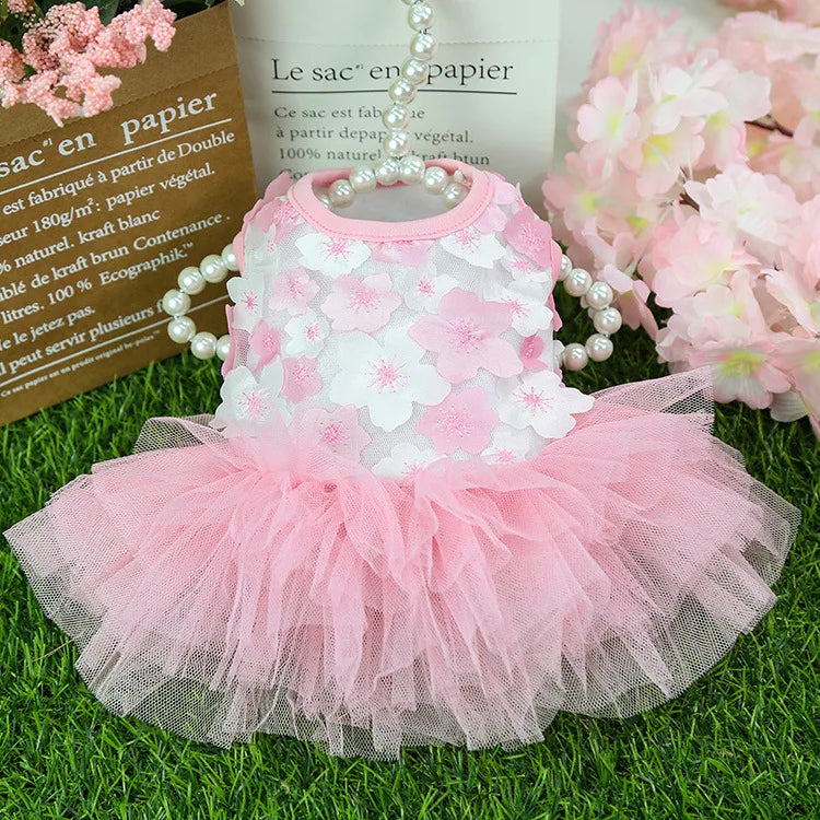 Lace Chiffon Dress for Small Dog Floral Dress Party Birthday Puppy Wedding Dress Summer Cute Costume Clothes for Pet Dogs Cat