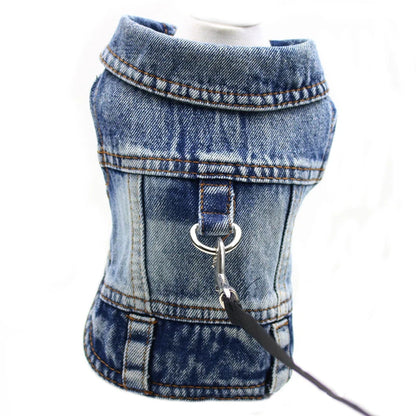 Pet Dog Denim Jacket Dark Wash Sleeveless Towable Jeans Vest Coat for Small Medium Dogs Cat Puppy Spring/Autumn Clothes Apparel