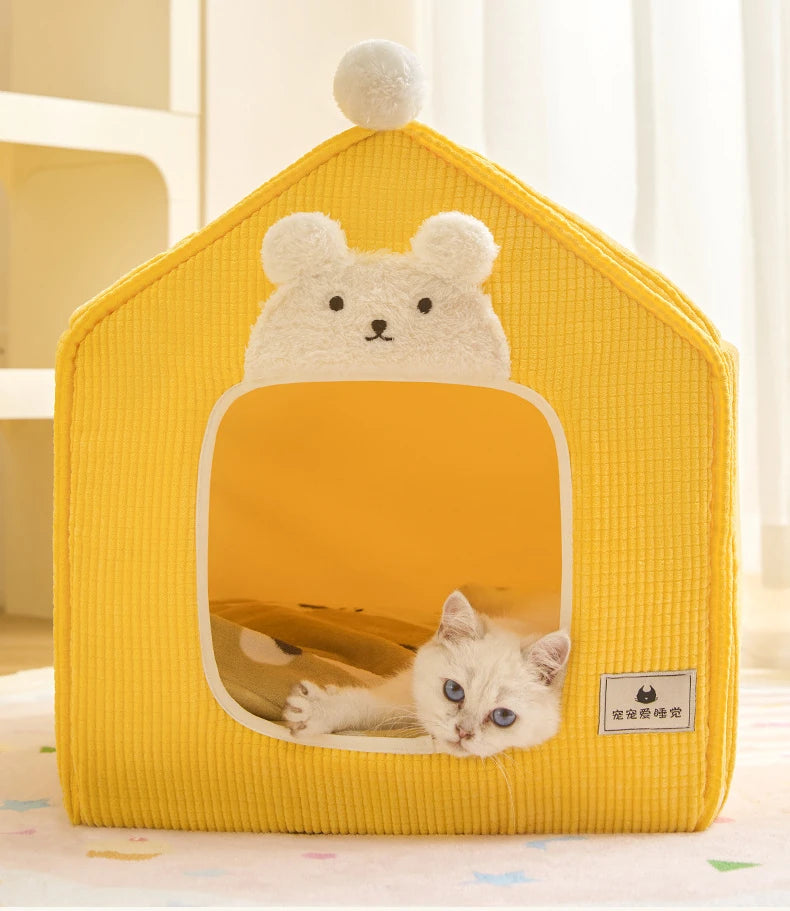 Detachable Pet House Winter Cartoon Bear Warm Cat House Suitable Small Medium Sized Dogs Cats Dog Nests and Caves Pet Supplies
