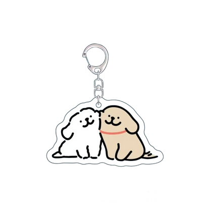 Cartoon Little White Dog Key Chain Cute Acrylic Maltese Dog Bag Pendant Micro Landscape Decoration Key Ring Jewelry Wholesale