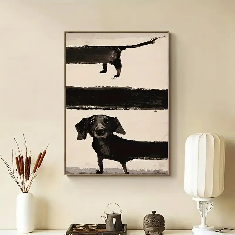Retro Cute Dachshund Dog Poster Sausagedog Canvas Painting Funny Animal Wall Art Picture for Modern Living Room Home Decoration