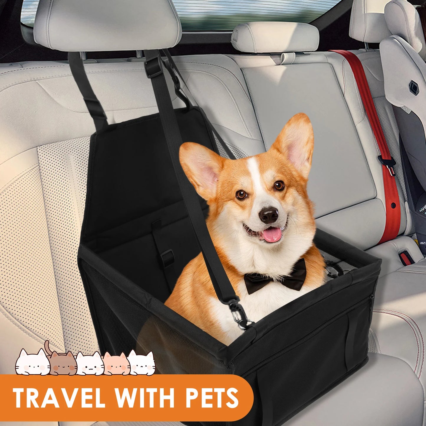 Dog Car Seat Puppy Booster Seat With Safety Lock Scratch Proof Adjustable Strap Travel Car Box for Small to Medium Dog