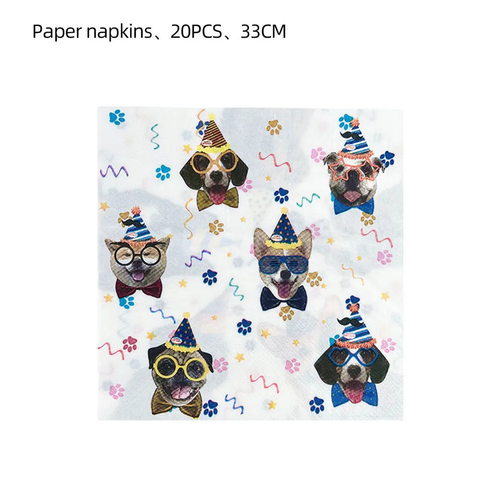 Dog Party Decoration Pet Party Tableware Plate Cup Napkin Tablecloth Birthday Party Banner