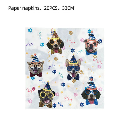 Dog Party Decoration Pet Party Tableware Plate Cup Napkin Tablecloth Birthday Party Banner