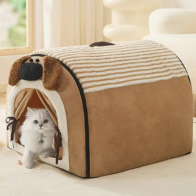 the BROWN DOGGY - Fully Removable Washable Cat/Dog Nest, Mat Winter House Pet Bed Cave, Small Animals Warm Sleep Mat, Semi-Enclosed Security Carton