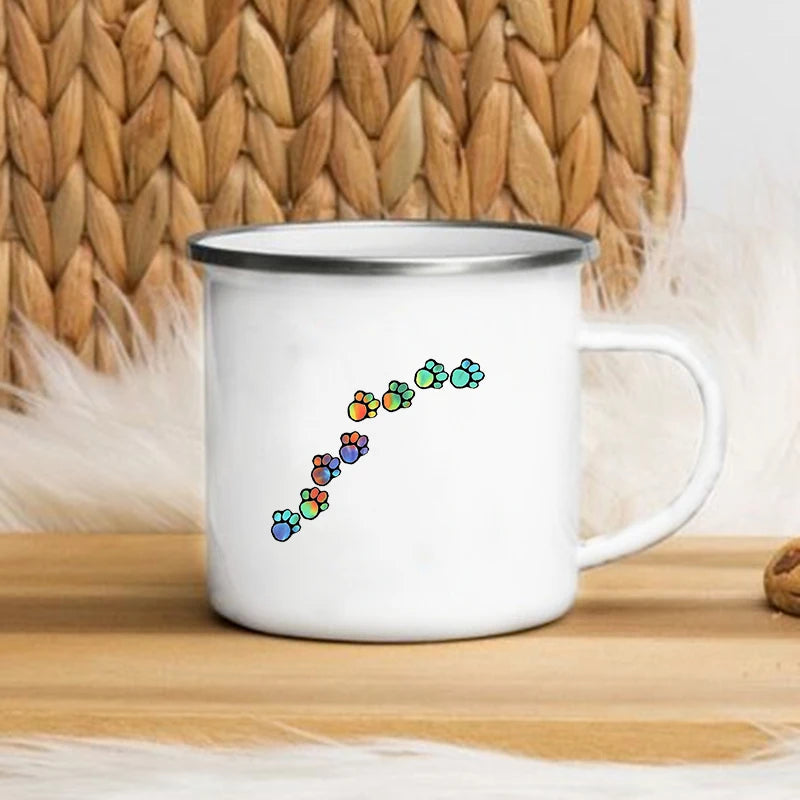 I Love My Dog Printed Enamel Cups Creative Coffee Tea Mug Drinks Dessert Breakfast Milk Cup Cut Mugs Handle Drinkware Best Gifts