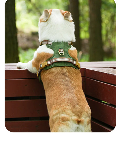 Retro leather pet chest strap, explosion-proof, reflective dog chest and back, breathable and adjustable